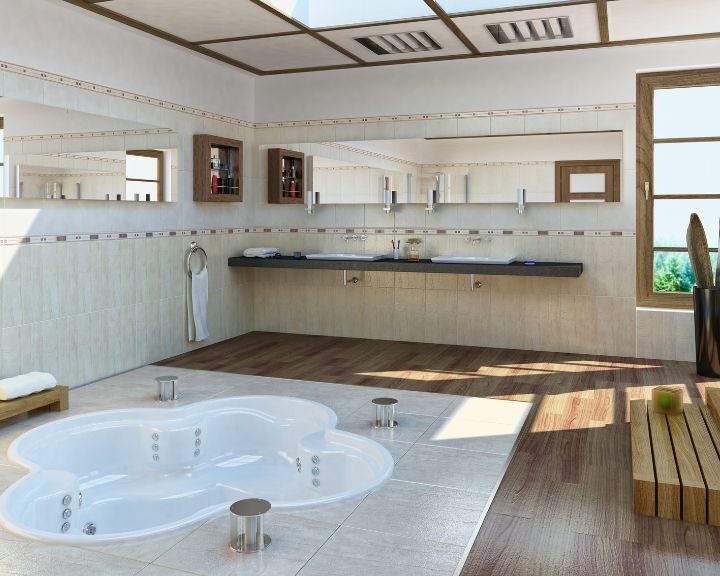 An image of a bathroom with a jacuzzi tub for Bathroom Remodels.